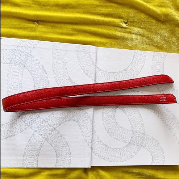 HERMES Vintage Red Leather Belt Strap 26” Waist